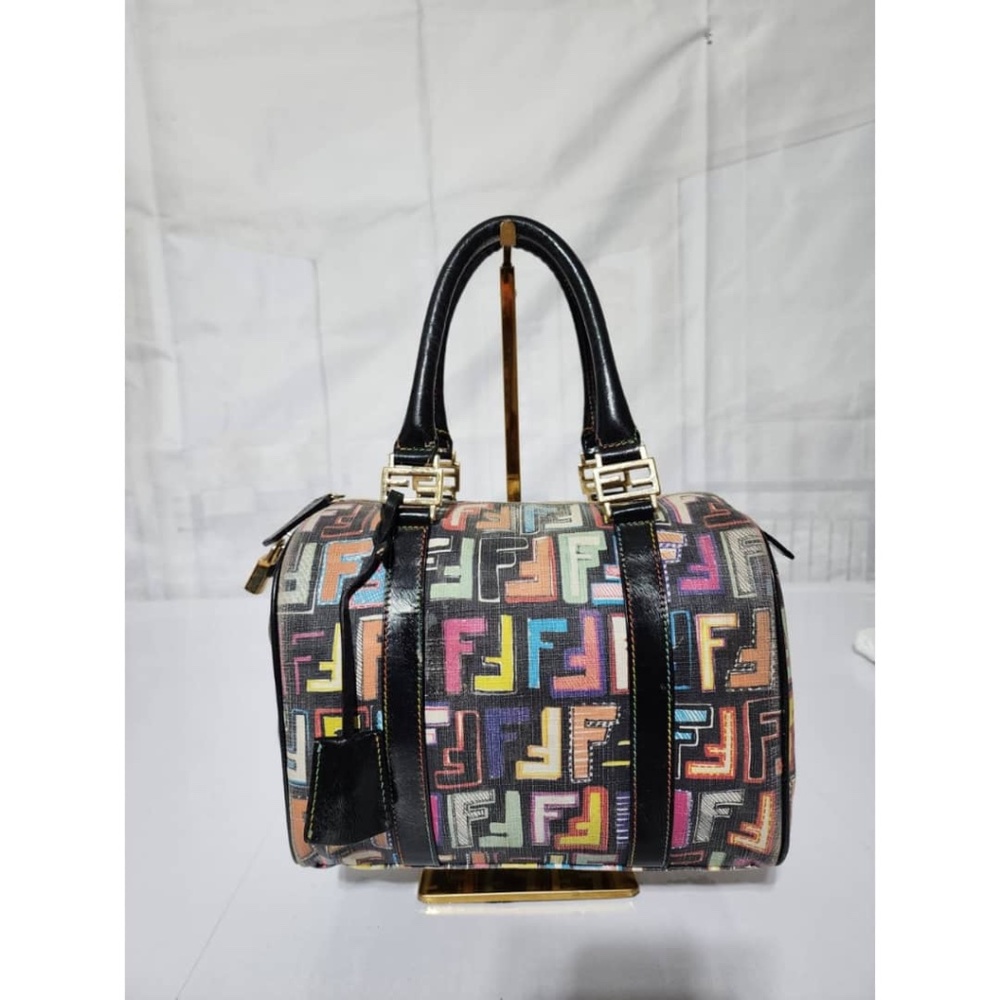 Authentic FENDI Multicolored Coated Canvas Zucca Spalmati Boston Bag - Picture 1 of 16